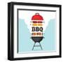 Bbq Party Background with Grill and Fire. Barbecue Poster. Flat Style, Vector Illustration.-Mallari-Framed Art Print