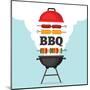 Bbq Party Background with Grill and Fire. Barbecue Poster. Flat Style, Vector Illustration.-Mallari-Mounted Art Print