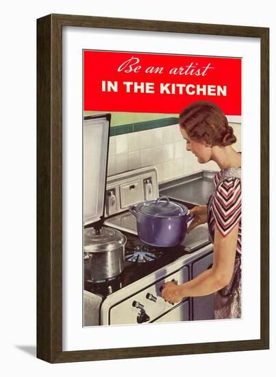 Be an Artist in the Kitchen, Woman Cooking-null-Framed Art Print