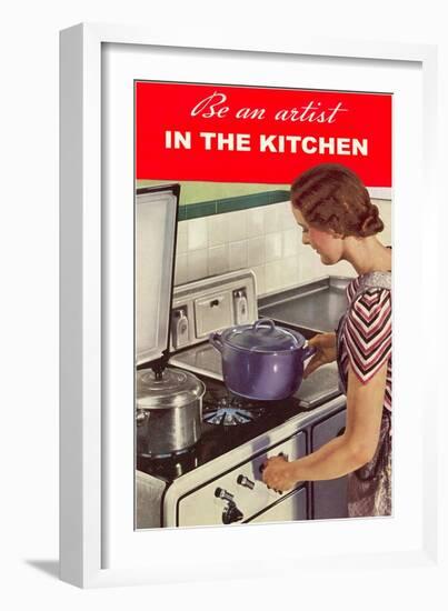 Be an Artist in the Kitchen, Woman Cooking-null-Framed Art Print