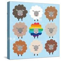 Be Ewe Brown and Rainbow Sheep Sq-Moira Hershey-Stretched Canvas