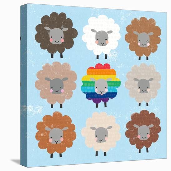 Be Ewe Brown and Rainbow Sheep Sq-Moira Hershey-Stretched Canvas