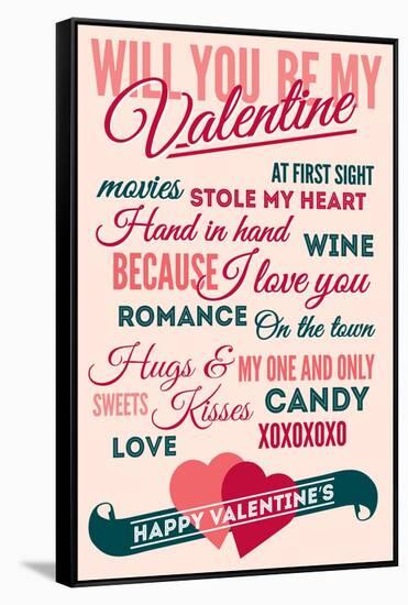 Be Mine - Valentines Day Typography-Lantern Press-Framed Stretched Canvas