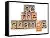 Be The Change - Inspiration Concept - In Vintage Letterpress Wood Type Printing Blocks-PixelsAway-Framed Stretched Canvas