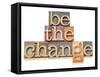 Be The Change - Inspiration Concept - In Vintage Letterpress Wood Type Printing Blocks-PixelsAway-Framed Stretched Canvas