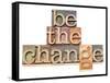 Be The Change - Inspiration Concept - In Vintage Letterpress Wood Type Printing Blocks-PixelsAway-Framed Stretched Canvas