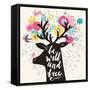Be Wild and Free. Incredible Deer Silhouette with Awesome Horns Made of Flowers, Swallow, Rabbit, C-smilewithjul-Framed Stretched Canvas