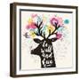 Be Wild and Free. Incredible Deer Silhouette with Awesome Horns Made of Flowers, Swallow, Rabbit, C-smilewithjul-Framed Art Print