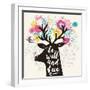 Be Wild and Free. Incredible Deer Silhouette with Awesome Horns Made of Flowers, Swallow, Rabbit, C-smilewithjul-Framed Art Print