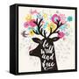 Be Wild and Free. Incredible Deer Silhouette with Awesome Horns Made of Flowers, Swallow, Rabbit, C-smilewithjul-Framed Stretched Canvas