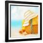 Beach Accessories on the Sand near Sea, Skin Protection, Seashell, Hat, Bag, Day Spa, Tropical Reso-Anna Omelchenko-Framed Photographic Print