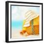 Beach Accessories on the Sand near Sea, Skin Protection, Seashell, Hat, Bag, Day Spa, Tropical Reso-Anna Omelchenko-Framed Photographic Print