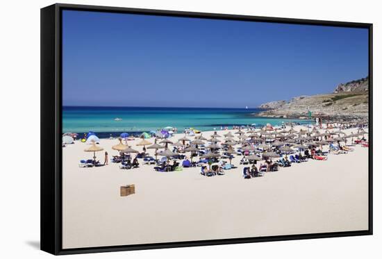 Beach and Bay Cala Mesquita, Capdepera, Majorca (Mallorca)-Markus Lange-Framed Stretched Canvas