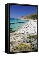 Beach and Bay of Cala Mesquita, Capdepera, Majorca (Mallorca)-Markus Lange-Framed Stretched Canvas