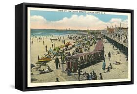 Beach and Boardwalk, Ocean City, New Jersey-null-Framed Stretched Canvas