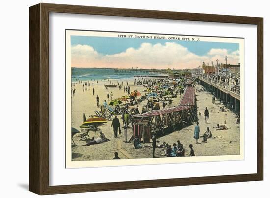 Beach and Boardwalk, Ocean City, New Jersey-null-Framed Art Print