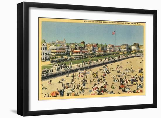 Beach and Boardwalk, Ocean Grove, New Jersey-null-Framed Art Print