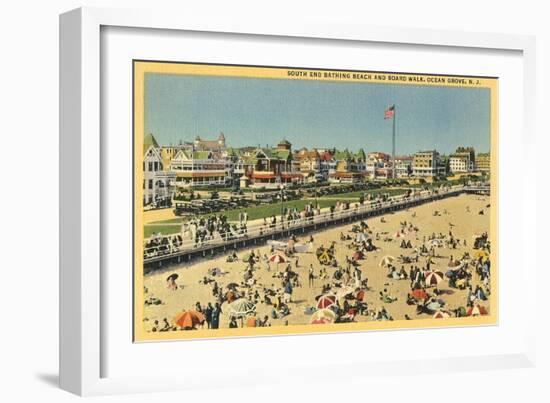 Beach and Boardwalk, Ocean Grove, New Jersey-null-Framed Art Print