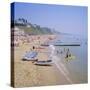Beach and Boats, Bournemouth, Dorset, England-Roy Rainford-Stretched Canvas