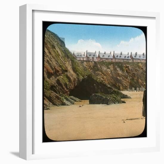 Beach and Cliffs, Newquay, Cornwall, Late 19th or Early 20th Century-null-Framed Giclee Print