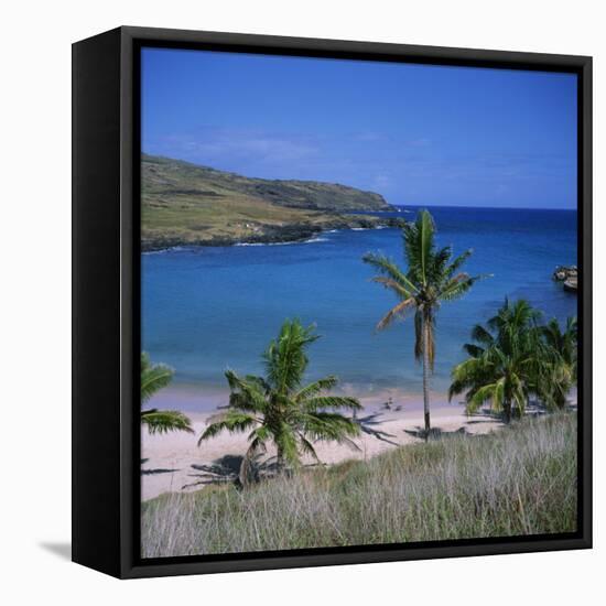 Beach and Coastline at Playa Anakena, on the North Coast of Easter Island, Chile-Geoff Renner-Framed Stretched Canvas