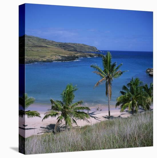 Beach and Coastline at Playa Anakena, on the North Coast of Easter Island, Chile-Geoff Renner-Stretched Canvas