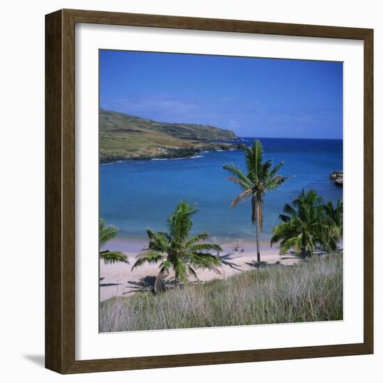 Beach and Coastline at Playa Anakena, on the North Coast of Easter Island, Chile-Geoff Renner-Framed Photographic Print