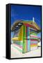 Beach and Colourful Beach Hut-Frank Fell-Framed Stretched Canvas