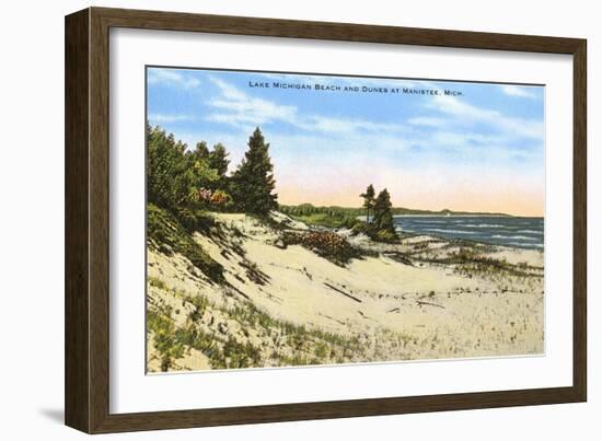 Beach and Dunes, Manistee, Michigan-null-Framed Art Print