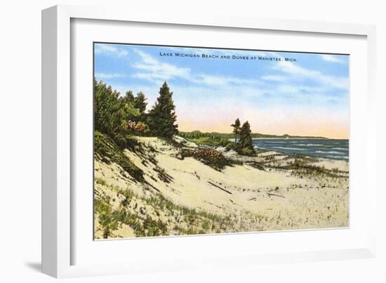 Beach and Dunes, Manistee, Michigan-null-Framed Art Print