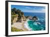 Beach and Falls, Julia Pfeiffer Beach, Mcway Falls, California-lucky-photographer-Framed Photographic Print