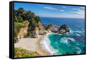 Beach and Falls, Julia Pfeiffer Beach, Mcway Falls, California-lucky-photographer-Framed Stretched Canvas