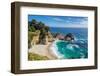 Beach and Falls, Julia Pfeiffer Beach, Mcway Falls, California-lucky-photographer-Framed Photographic Print