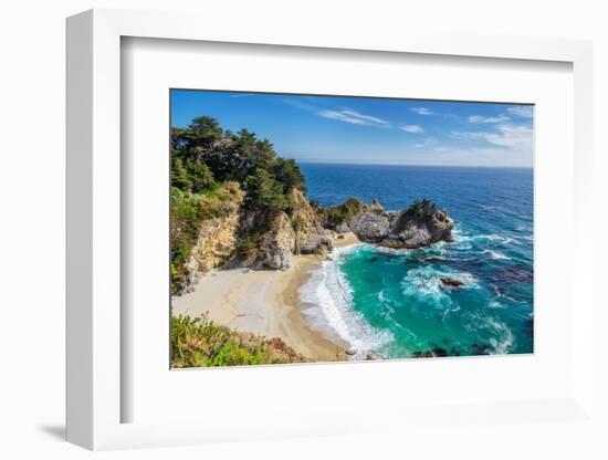 Beach and Falls, Julia Pfeiffer Beach, Mcway Falls, California-lucky-photographer-Framed Photographic Print