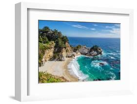 Beach and Falls, Julia Pfeiffer Beach, Mcway Falls, California-lucky-photographer-Framed Photographic Print