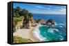 Beach and Falls, Julia Pfeiffer Beach, Mcway Falls, California-lucky-photographer-Framed Stretched Canvas