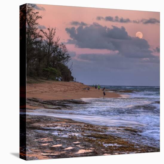 Beach and Full Moon Rise, East Kauai, Hawaii-Vincent James-Stretched Canvas