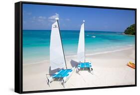 Beach and Hobie Cats, Long Bay, Antigua, Leeward Islands, West Indies, Caribbean, Central America-Frank Fell-Framed Stretched Canvas