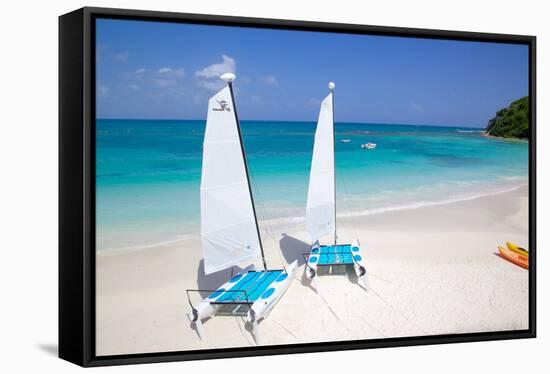 Beach and Hobie Cats, Long Bay, Antigua, Leeward Islands, West Indies, Caribbean, Central America-Frank Fell-Framed Stretched Canvas