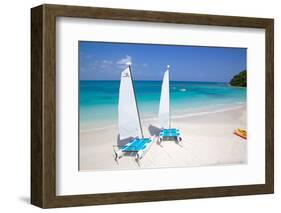 Beach and Hobie Cats, Long Bay, Antigua, Leeward Islands, West Indies, Caribbean, Central America-Frank Fell-Framed Photographic Print