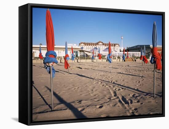 Beach and Hotel Royal in Distance, Deauville, Basse Normandie (Normandy), France-Guy Thouvenin-Framed Stretched Canvas