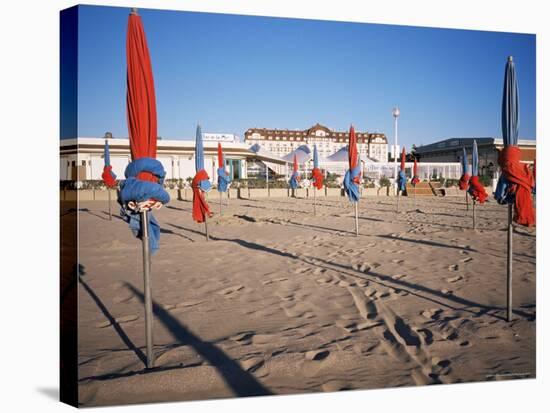 Beach and Hotel Royal in Distance, Deauville, Basse Normandie (Normandy), France-Guy Thouvenin-Stretched Canvas