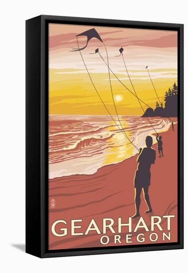 Beach and Kites - Gearhart, Oregon-Lantern Press-Framed Stretched Canvas