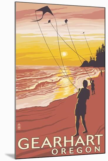 Beach and Kites - Gearhart, Oregon-Lantern Press-Mounted Art Print