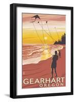 Beach and Kites - Gearhart, Oregon-Lantern Press-Framed Art Print