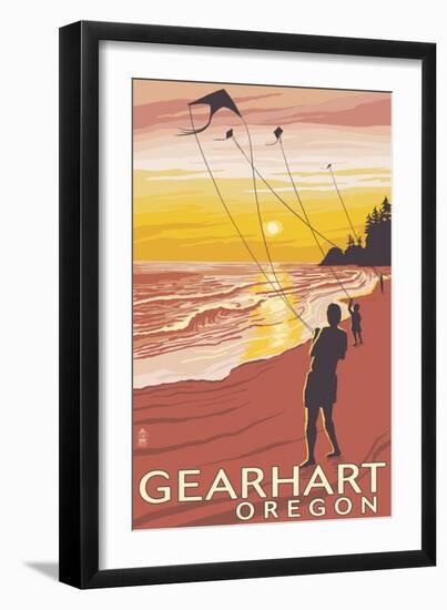 Beach and Kites - Gearhart, Oregon-Lantern Press-Framed Art Print