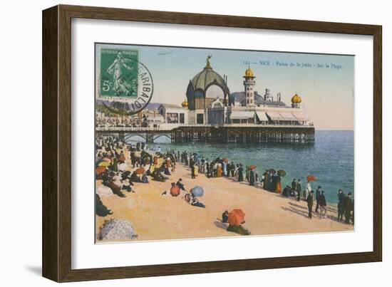 Beach and Palais de La Jetee, Nice. Postcard Sent in 1913-French Photographer-Framed Giclee Print