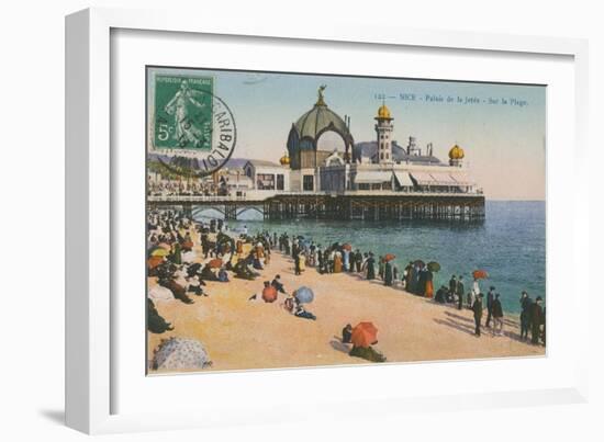 Beach and Palais de La Jetee, Nice. Postcard Sent in 1913-French Photographer-Framed Giclee Print