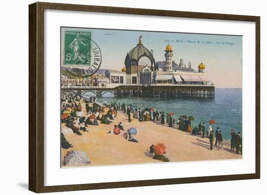 Beach and Palais de La Jetee, Nice. Postcard Sent in 1913-French Photographer-Framed Giclee Print