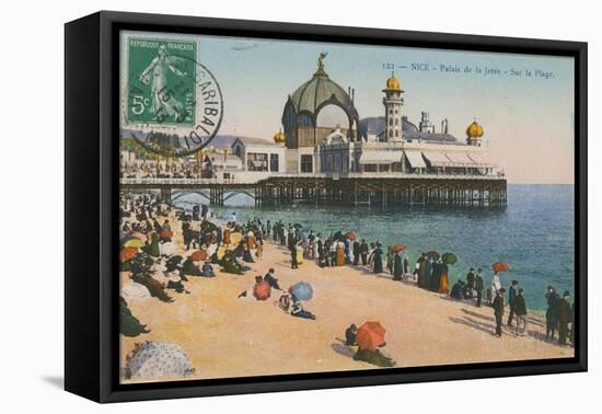 Beach and Palais de La Jetee, Nice. Postcard Sent in 1913-French Photographer-Framed Stretched Canvas